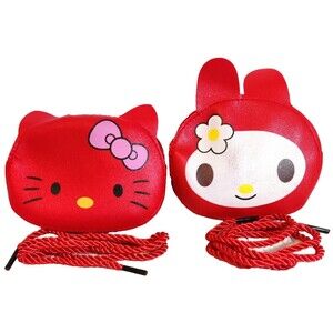 Japan Hello Kitty and Bunny Shape Crossbody Bags Red Leather Purses Pair of Two
